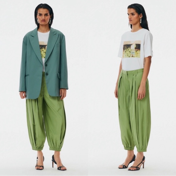 Tibi matcha green Italian sporty nylon pleated balloon trouser pants - Picture 11 of 11